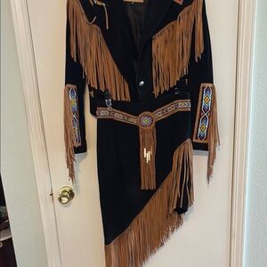 Fringed Black Coat with Colorful Embroidery